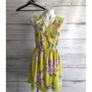 Skies are Blue Yellow Floral Print Hi Low Sun Dress sz Small